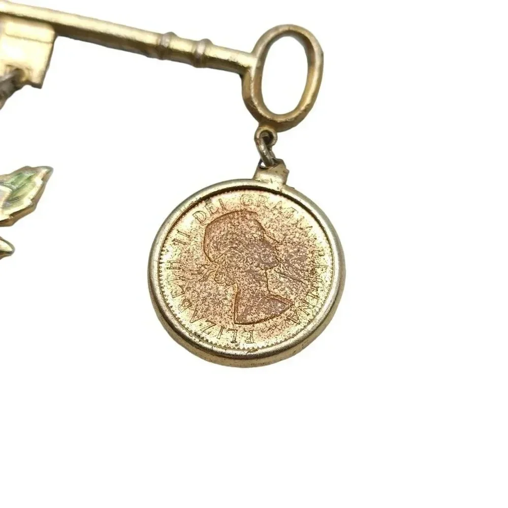 Multicolor Enamel Canadian Penny Maple Leaf Brooch Souvenir Pin Key To Canada